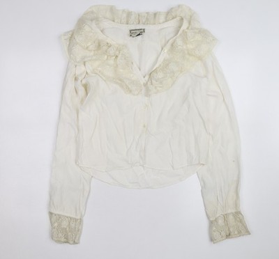 April Cornell Damen Tunika Bluse Elfenbein Spitze Rüschen Größe M