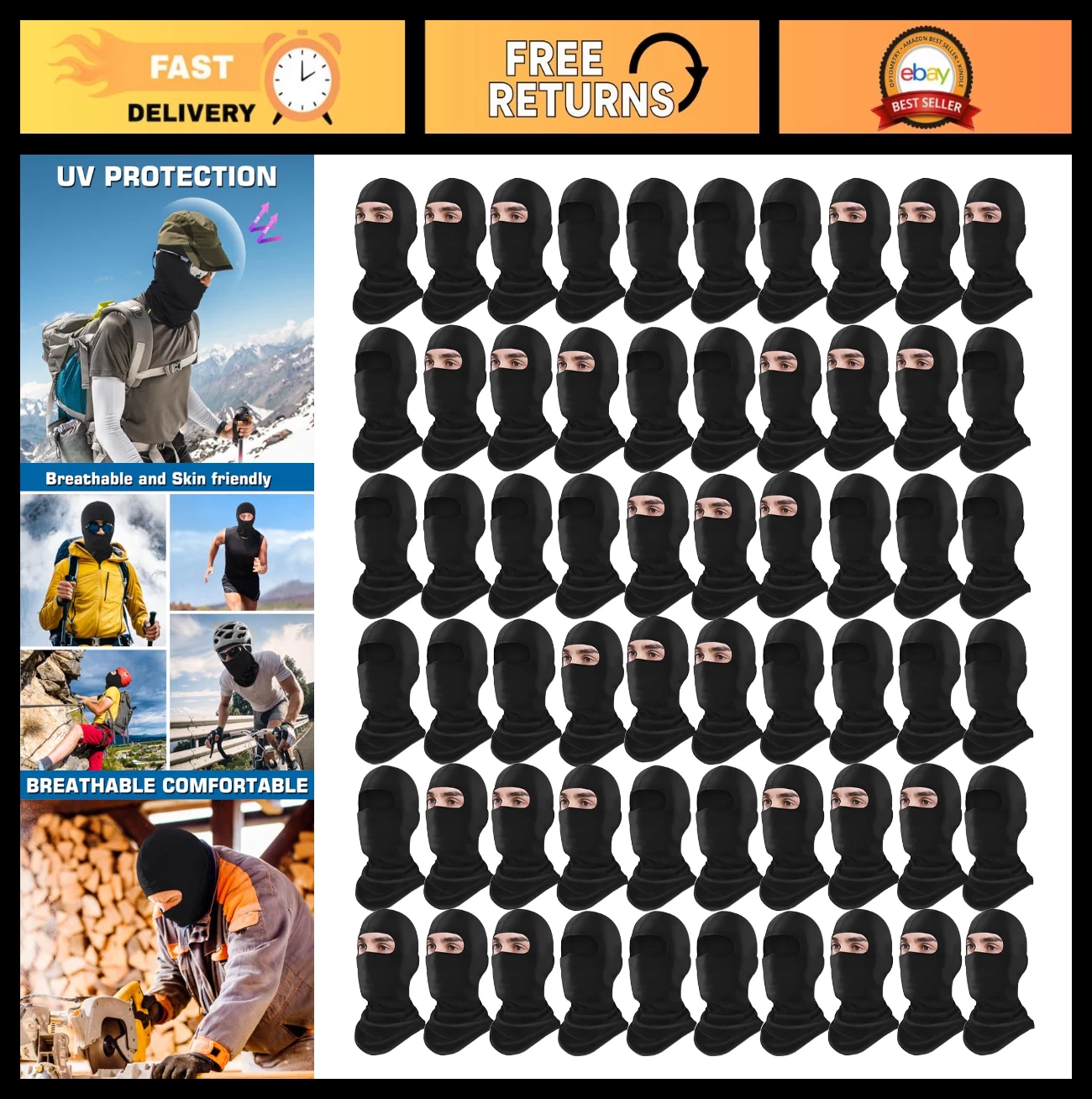 60 Pack Balaclava Ski Masks for Men & Women - Black Winter Face Covering