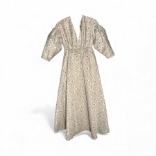 ASOS EDITION Beige Black Floral Maxi Dress, Puff Sleeve, Tie, V-Neck, Size UK 8