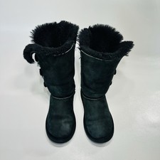 Ugg Bailey Button Triplet Black Suede Boots Girls Youth Size 2