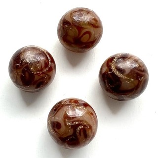 Lot Set 4 Small Antique Carmel Brown Goldstone Ball Buttons 7/16”