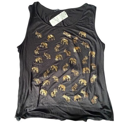 C'est Moi Womens Plus 3X Black Gold Foil Elephant Print Tank Top BP4916X NWT
