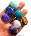 925 Sterling Silver Plated Amazonite & Mix Gemstone Rings Lot Unique Jewelry