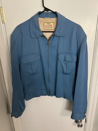 1950s Campus Outerwear blue gabardine zip jacket, size 42 - product listing photo