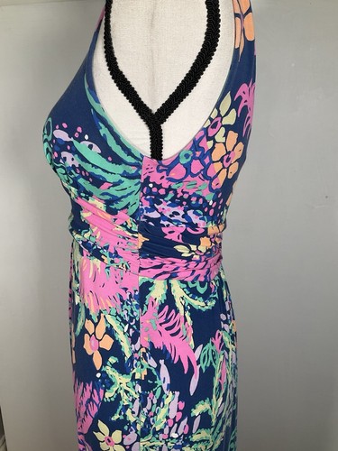 Lilly Pulitzer Kleid Damen Medium Maxi Blau Neon Blumen Tropical Strick V-Ausschnitt - Bild 7 von 16