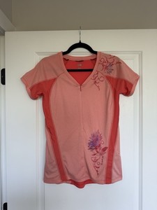 The North Face Sidewinder Cycling Jersey Radiant Orange Flowers UPF 30 sz Medium