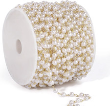 33 Feet Gold Pearl Beads Chains Roll, 4mm Faux Pearls Beaded Gold Plated Brass C