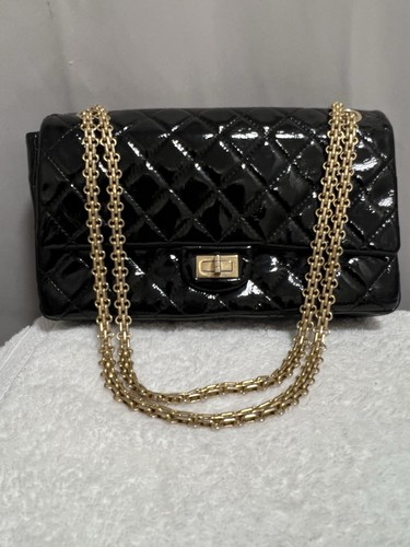 Chanel Reissue 2.55 Flap Bag Quilted Crinkled Patent 227 Black GHW