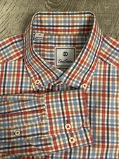 David Donahue Mens Sz Medium Multi Colored Plaid 100 Cotton Dress Shirt