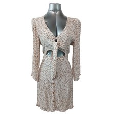 Faithfull The Brand Sz 8 Trinidad Tie Front Cutout Mini Dress Ditsy Tan Cream