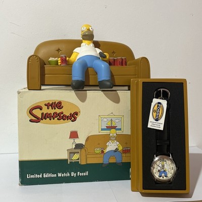 The Simpsons Fossil Watch 1998 w/ Box + Case 2190/3000 Homer Simpson RARE