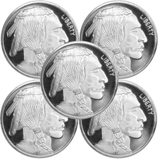Lot of 5 - 1 Troy oz Buffalo .999 Fine Silver Round
