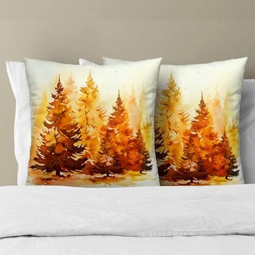 Capa de travesseiro de outono 18x18 polegadas conjunto de 2, natureza 18" x 18" (pacote com 2) árvores laranjeiras - Imagem 4 de 4