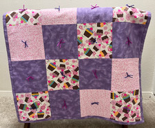 New Cupcake Girl Pink and Lavender Soft Flannel Handmade Quilt 30.5x30.5