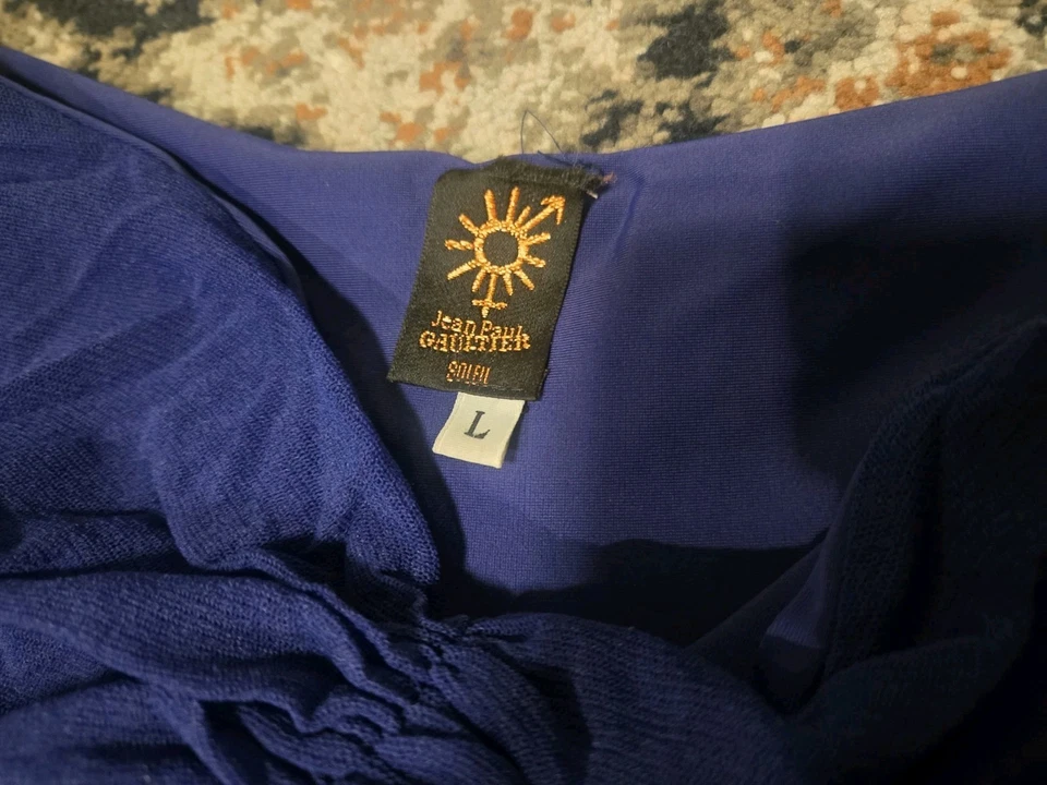 Maxi Vestido Jean Paul Gaultier Talla L Triple Malla Azul Alto Bajo Foto 3 de 4