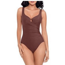 Miraclesuit 16 Swimsuit Escape Brown Underwire Wrap One Piece Swim NEW 175