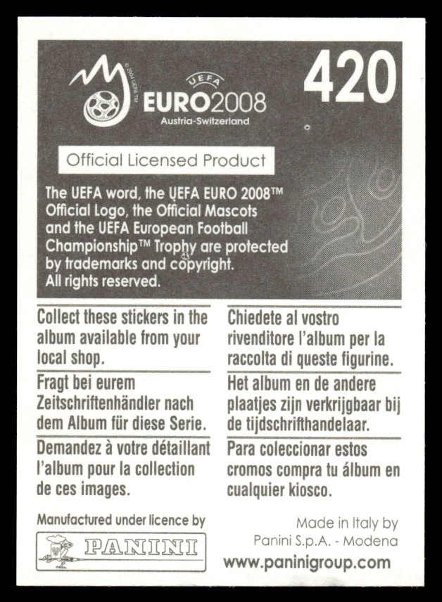 2008 Panini UEFA Euro 2008 Stickers Set Break Sergio Ramos Spain #420 - Image 2 of 2