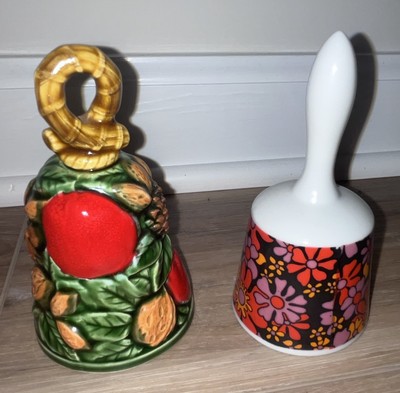 2 Glass Bells MCM Flower Power & Inarco Fruit Nut Japan