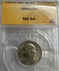 1954-S Washington Quarter MS64 ANAC Graded Nice Good Date
