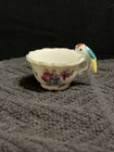 Miniature Porcelain Teacup With Parrot Handle - Floral Pink Print Gold Trim — photo 1
