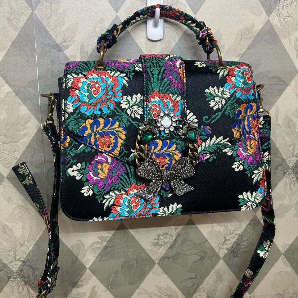 Aldo Telewen верхняя ручка сумка с цветочным дизайном и заявление брошь - Изображение 2 из 4