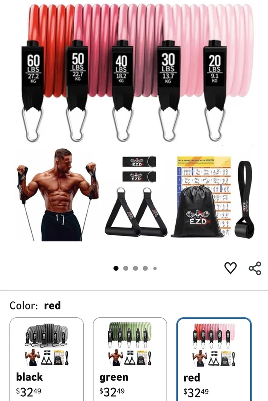 Resistance Bands Set 200lbs Red Handles Door Anchor
