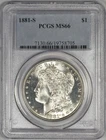 1881-S MORGAN DOLLAR ~ BRIGHT BLAST WHITE GEM PCGS MS66! INV#705