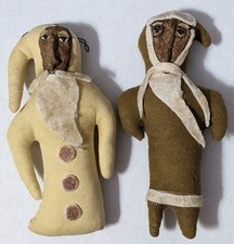 Vtg Pair Of Primitive Style Clay Face Santa Claus Christmas Ornaments Handmade