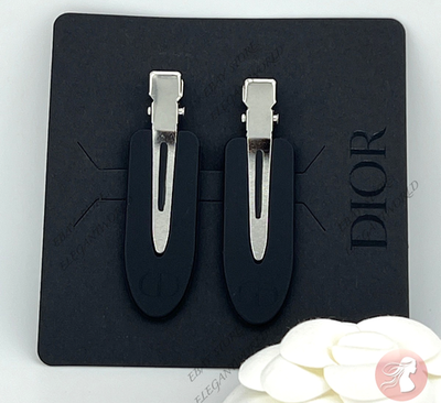 【正規品】【店舗購入】Dior ブラックレザー ヘアピン DIOR Hair Clip Set Black Silver Metal Plastic L 2.5