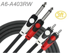3ft Kirlin Dual-RCA Male to Dual 1/4" TS Male Oxygen-Free-Copper Audio Cable, RW