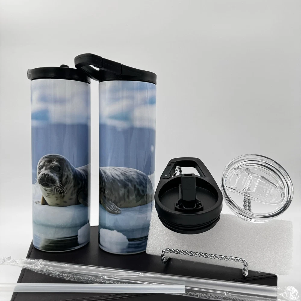 Tumbler 20 oz. Two Threaded Splash Proof Lids. 1 Popup Straw & 1 Keyhole Style