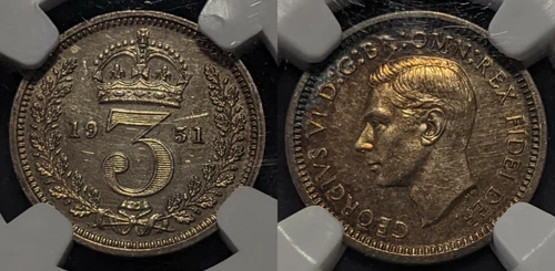 Great Britain 1951 3d Threepence Maundy NGC MS60 Unc scratch on reverse #1461