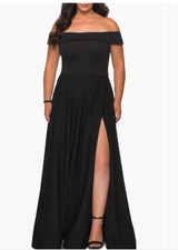LA FEMME CURVE OFF THE SHOULDER JERSEY FOLD OVER NECKLINE GOWN sz 16