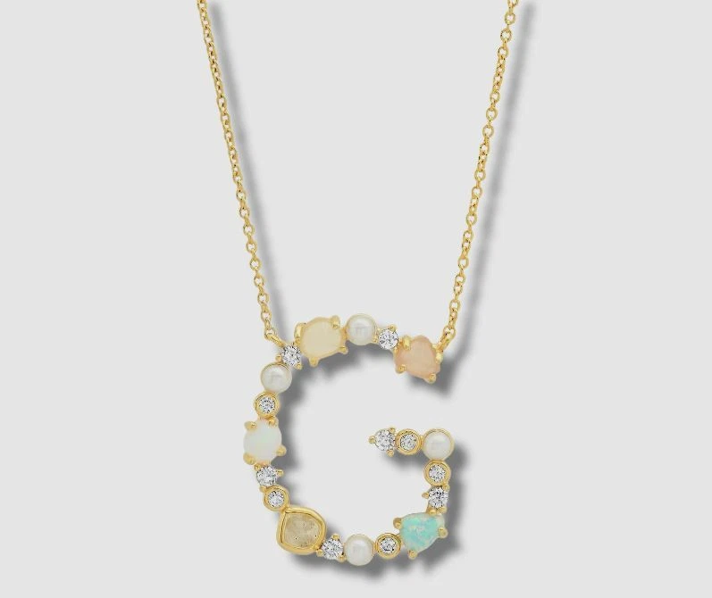 95 Tai Women s Gold Opal Stone Monogram G Initial Necklace eBay