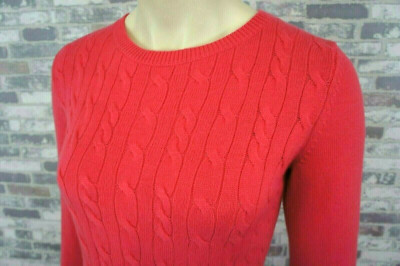 TALBOTS EDLER DAMEN PULLOVER FLEX LAMMWOLLE ROSA ZOPFMUSTER  38 40