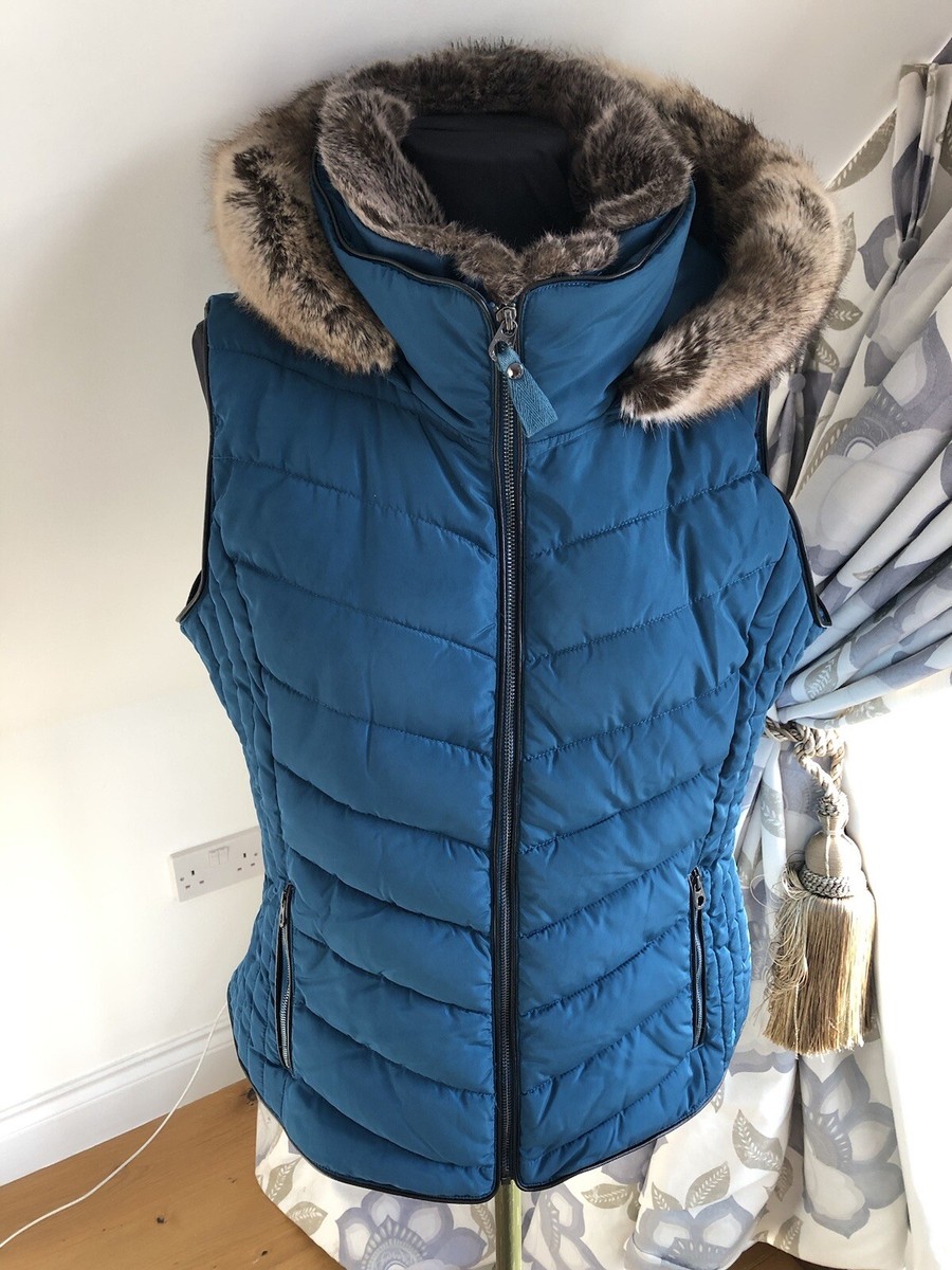 Blue Hooded Fur Gilet Joules Gilet Womens UK14 Marbury Dark
