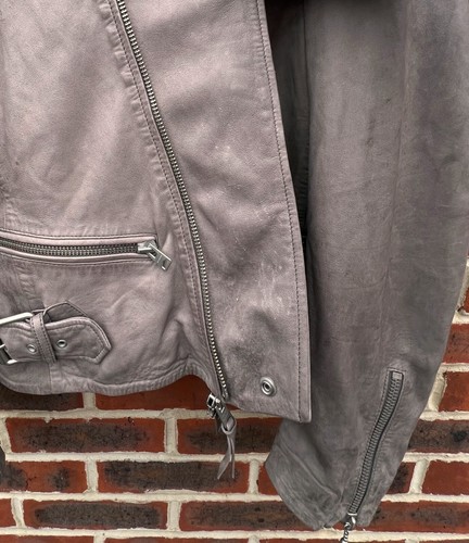 All Saints GIBSON Leather Biker Jacket MEDIUM Grey Mens Bomber Moto AllSaints - Picture 12 of 20