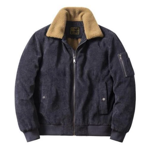 Herren Baumwolle Gefüttert Cord Motorrad Jacke Revers Mantel Dick Warm Biker Mäntel - Bild 14 von 17
