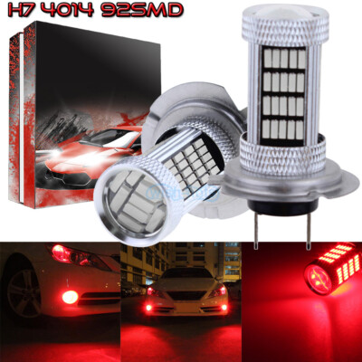 2Pcs H7 4014 92SMD Pure Red LED Fog Lamp Bulbs Conversion Kit High Power Bright