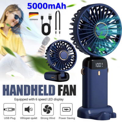 Mini Handventilator USB Ventilator Leise Tragbarer Fan Lüfter mit 5000Mah Akku