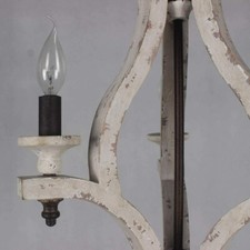 DOCHEER Metal Wood Chandelier 3-Light Vintage Distressed White Farmhouse Wooden