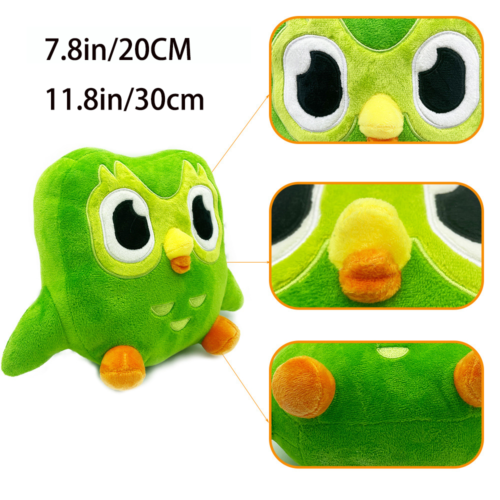 Cute Green Duolingo Plush Duo 10Year Anniversary Owl Gift Kids Animal Doll 11.8" - Afbeelding 1 van 11