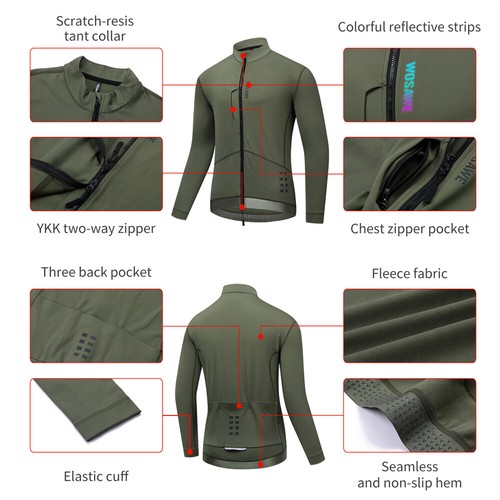 WOSAWE Men's Long Sleeve Jacket Sleeveless Vest Bicycle Fleece Warm Sportswear - Picture 14 of 19