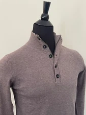 New Hugo Boss Sweater Brown Gray Wool Half Zip Buttons Pullover L Size
