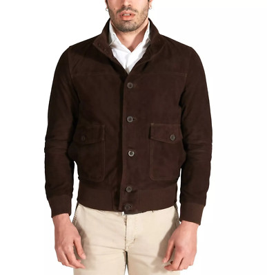 Brown Leather Jacket Men Pure Suede Flight/Bomber Size S M L XL XXL Custom Made