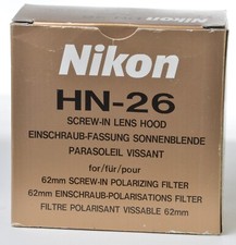 Nikon HN-26 Screw In Lens Hood f/62mm Circular Polarizing Filter NEW IN BOX
