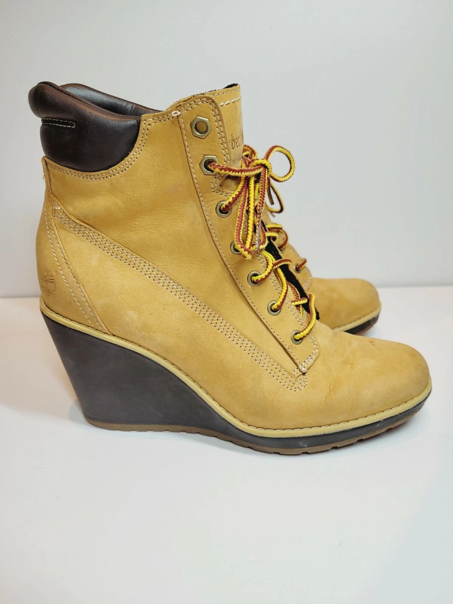 Women's black timberland wedge boots deals