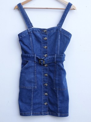 ladies denim pinafore dress uk