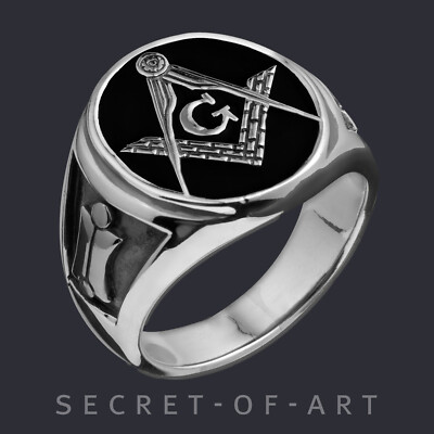 Freimaurer Masonic Ring  Blue Lodge 925 Silber Siegelring Lot Kelle Winkel G