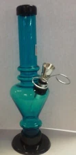 8" ACRYLIC PLASTIC 3-RING VASE BUBBLE BOTTOM WATER PIPE W/ PULL BWL- AQUA (1" W)